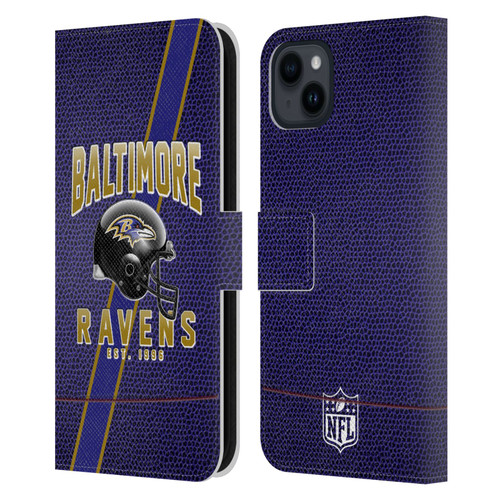 NFL Baltimore Ravens Logo Art Football Stripes Leather Book Wallet Case Cover For Apple iPhone 15 Plus