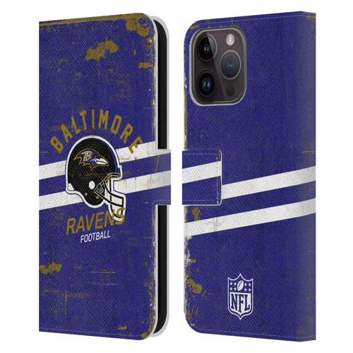 NFL Baltimore Ravens Logo Art Helmet Distressed Leather Book Wallet Case Cover For Apple iPhone 15 Pro Max
