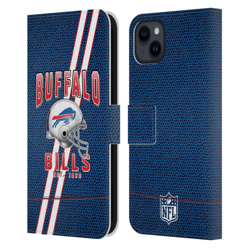 NFL Buffalo Bills Logo Art Football Stripes Leather Book Wallet Case Cover For Apple iPhone 15 Plus