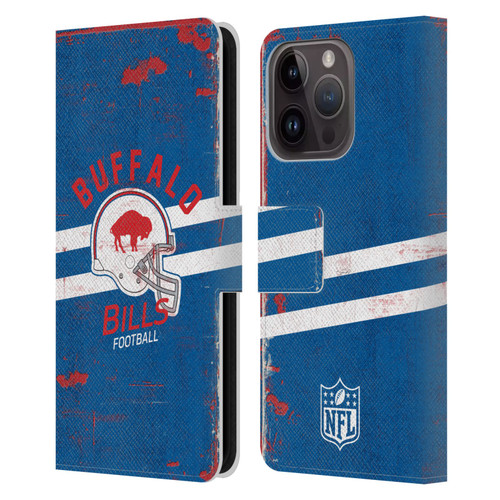 NFL Buffalo Bills Logo Art Helmet Distressed Leather Book Wallet Case Cover For Apple iPhone 15 Pro
