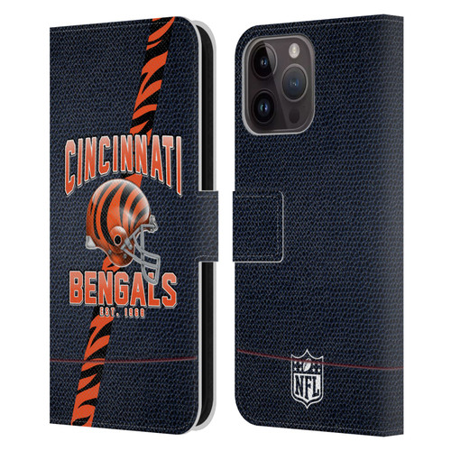 NFL Cincinnati Bengals Logo Art Football Stripes Leather Book Wallet Case Cover For Apple iPhone 15 Pro Max