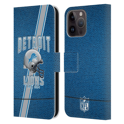 NFL Detroit Lions Logo Art Football Stripes Leather Book Wallet Case Cover For Apple iPhone 15 Pro Max