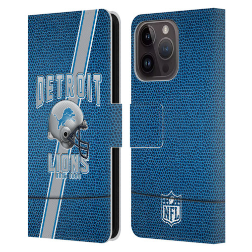 NFL Detroit Lions Logo Art Football Stripes Leather Book Wallet Case Cover For Apple iPhone 15 Pro
