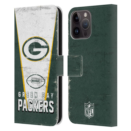 NFL Green Bay Packers Logo Art Banner Leather Book Wallet Case Cover For Apple iPhone 15 Pro Max