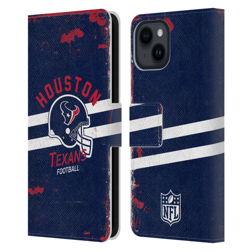 NFL Houston Texans Logo Art Helmet Distressed Leather Book Wallet Case Cover For Apple iPhone 15