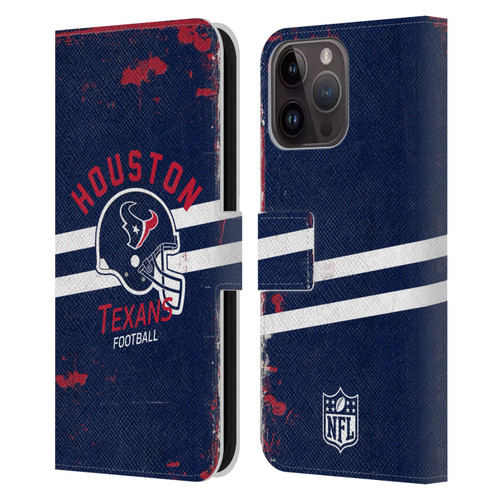 NFL Houston Texans Logo Art Helmet Distressed Leather Book Wallet Case Cover For Apple iPhone 15 Pro Max