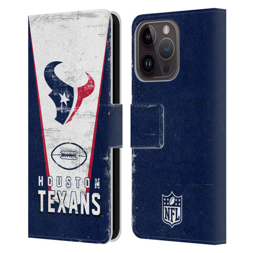 NFL Houston Texans Logo Art Banner Leather Book Wallet Case Cover For Apple iPhone 15 Pro