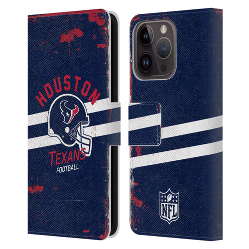 NFL Houston Texans Logo Art Helmet Distressed Leather Book Wallet Case Cover For Apple iPhone 15 Pro