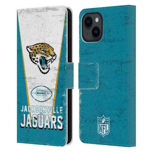 NFL Jacksonville Jaguars Logo Art Banner Leather Book Wallet Case Cover For Apple iPhone 15