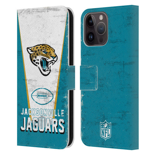 NFL Jacksonville Jaguars Logo Art Banner Leather Book Wallet Case Cover For Apple iPhone 15 Pro Max