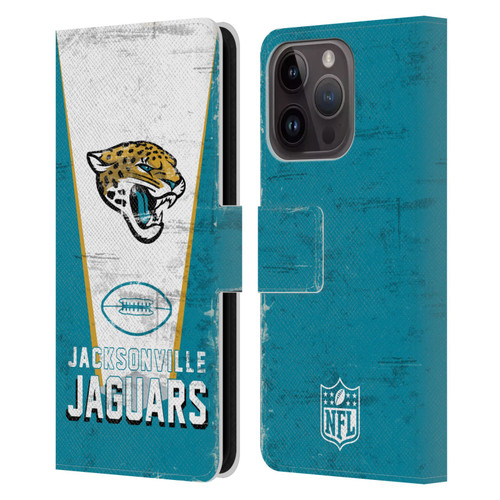 NFL Jacksonville Jaguars Logo Art Banner Leather Book Wallet Case Cover For Apple iPhone 15 Pro