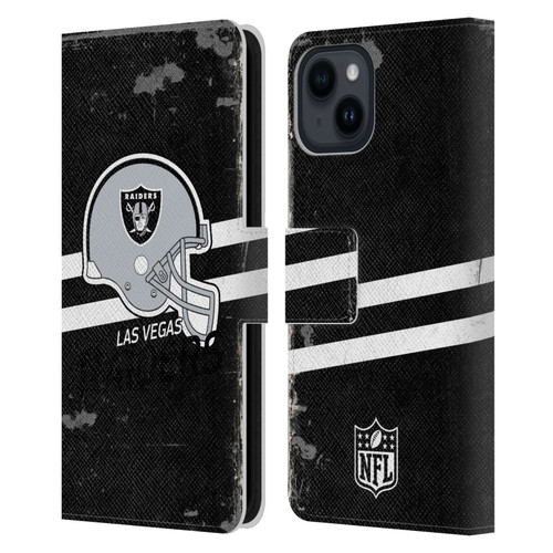 NFL Las Vegas Raiders Logo Art Helmet Distressed Look 100th Leather Book Wallet Case Cover For Apple iPhone 15