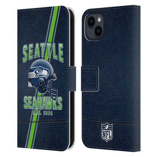 NFL Seattle Seahawks Logo Art Football Stripes Leather Book Wallet Case Cover For Apple iPhone 15 Plus