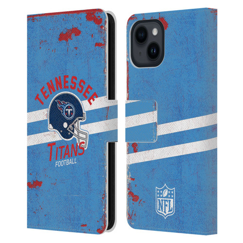 NFL Tennessee Titans Logo Art Helmet Distressed Leather Book Wallet Case Cover For Apple iPhone 15
