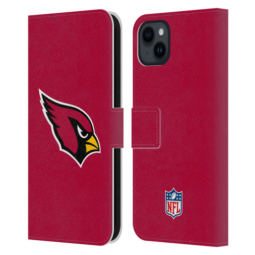 NFL Arizona Cardinals Logo Plain Leather Book Wallet Case Cover For Apple iPhone 15 Plus