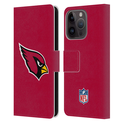 NFL Arizona Cardinals Logo Plain Leather Book Wallet Case Cover For Apple iPhone 15 Pro