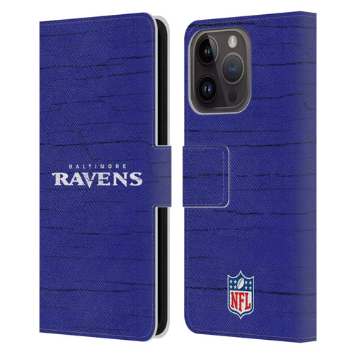 NFL Baltimore Ravens Logo Distressed Look Leather Book Wallet Case Cover For Apple iPhone 15 Pro