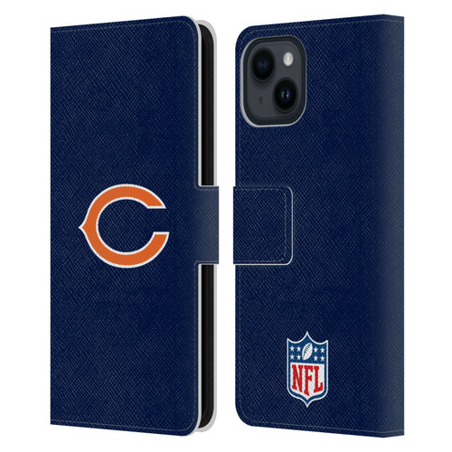 NFL Chicago Bears Logo Plain Leather Book Wallet Case Cover For Apple iPhone 15