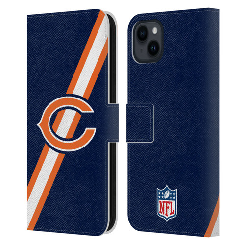 NFL Chicago Bears Logo Stripes Leather Book Wallet Case Cover For Apple iPhone 15 Plus