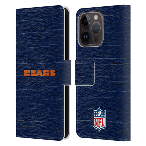 NFL Chicago Bears Logo Distressed Look Leather Book Wallet Case Cover For Apple iPhone 15 Pro