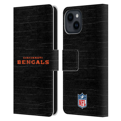 NFL Cincinnati Bengals Logo Distressed Look Leather Book Wallet Case Cover For Apple iPhone 15