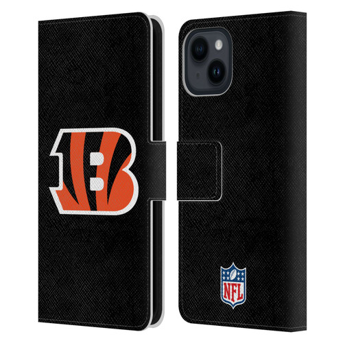 NFL Cincinnati Bengals Logo Plain Leather Book Wallet Case Cover For Apple iPhone 15