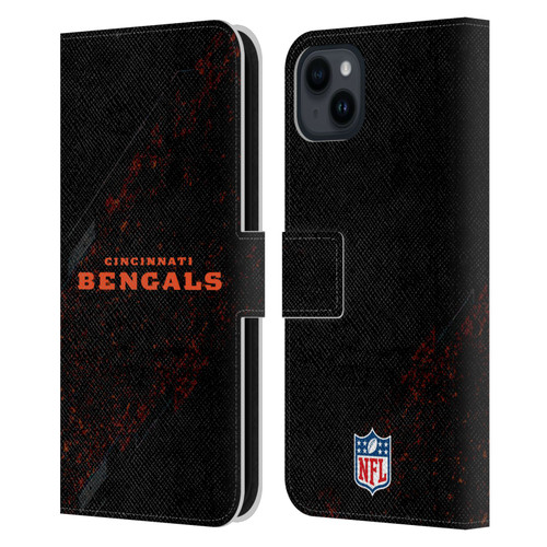 NFL Cincinnati Bengals Logo Blur Leather Book Wallet Case Cover For Apple iPhone 15 Plus