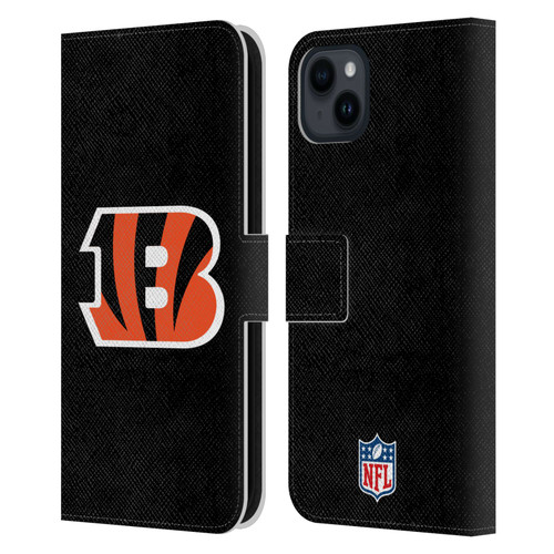 NFL Cincinnati Bengals Logo Plain Leather Book Wallet Case Cover For Apple iPhone 15 Plus
