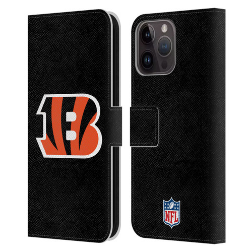 NFL Cincinnati Bengals Logo Plain Leather Book Wallet Case Cover For Apple iPhone 15 Pro Max
