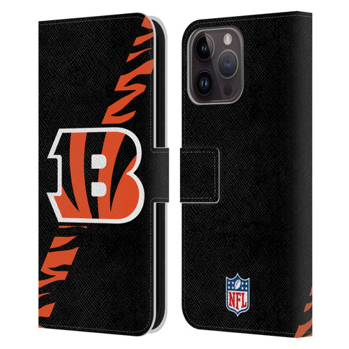 NFL Cincinnati Bengals Logo Stripes Leather Book Wallet Case Cover For Apple iPhone 15 Pro Max