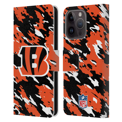 NFL Cincinnati Bengals Logo Camou Leather Book Wallet Case Cover For Apple iPhone 15 Pro