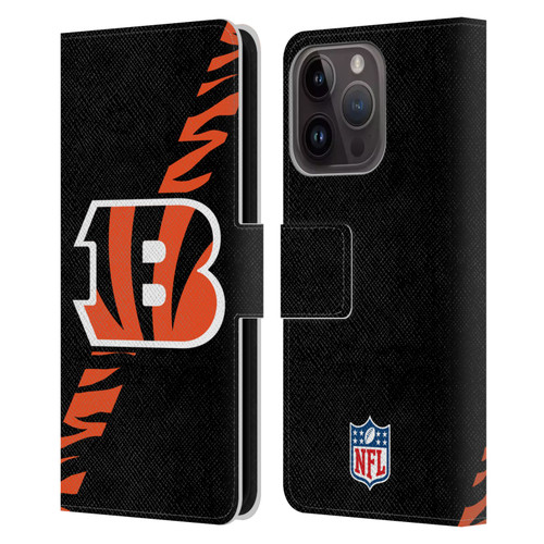 NFL Cincinnati Bengals Logo Stripes Leather Book Wallet Case Cover For Apple iPhone 15 Pro