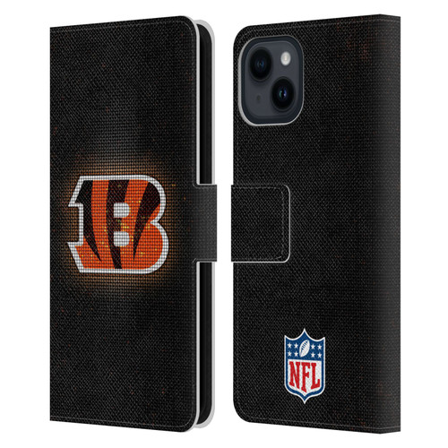 NFL Cincinnati Bengals Artwork LED Leather Book Wallet Case Cover For Apple iPhone 15