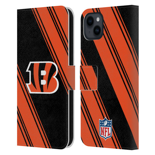 NFL Cincinnati Bengals Artwork Stripes Leather Book Wallet Case Cover For Apple iPhone 15 Plus