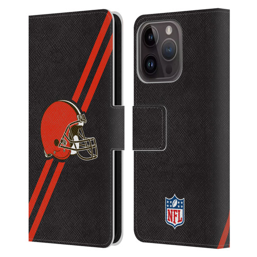 NFL Cleveland Browns Logo Stripes Leather Book Wallet Case Cover For Apple iPhone 15 Pro
