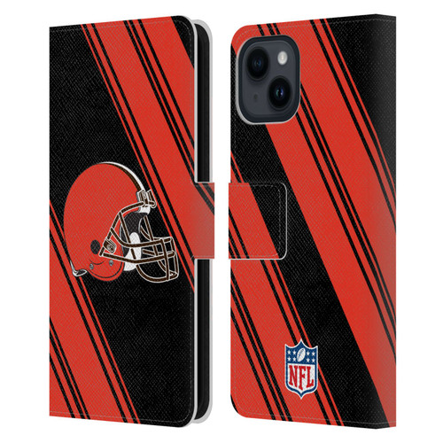 NFL Cleveland Browns Artwork Stripes Leather Book Wallet Case Cover For Apple iPhone 15