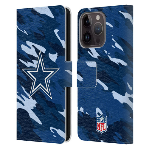 NFL Dallas Cowboys Logo Camou Leather Book Wallet Case Cover For Apple iPhone 15 Pro
