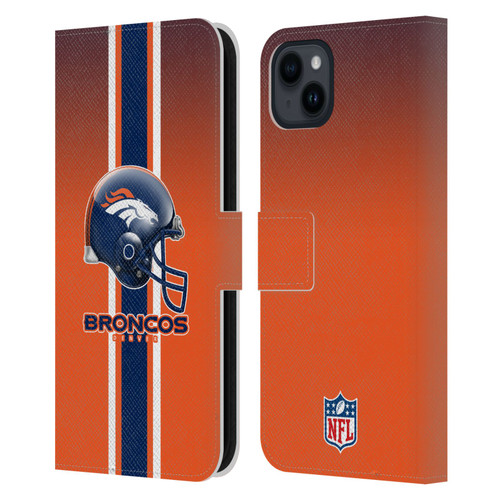 NFL Denver Broncos Logo Helmet Leather Book Wallet Case Cover For Apple iPhone 15 Plus