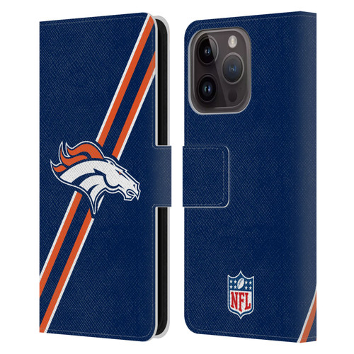 NFL Denver Broncos Logo Stripes Leather Book Wallet Case Cover For Apple iPhone 15 Pro