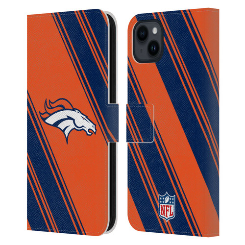NFL Denver Broncos Artwork Stripes Leather Book Wallet Case Cover For Apple iPhone 15 Plus