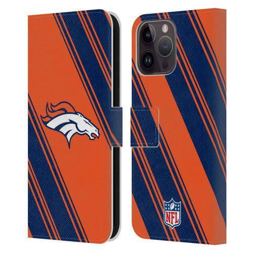 NFL Denver Broncos Artwork Stripes Leather Book Wallet Case Cover For Apple iPhone 15 Pro Max