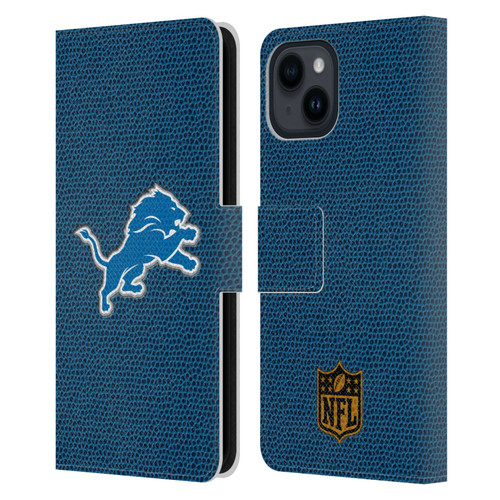 NFL Detroit Lions Logo Football Leather Book Wallet Case Cover For Apple iPhone 15