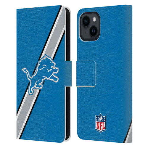 NFL Detroit Lions Logo Stripes Leather Book Wallet Case Cover For Apple iPhone 15