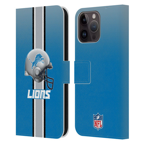 NFL Detroit Lions Logo Helmet Leather Book Wallet Case Cover For Apple iPhone 15 Pro Max