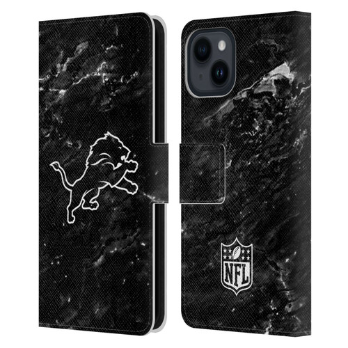 NFL Detroit Lions Artwork Marble Leather Book Wallet Case Cover For Apple iPhone 15