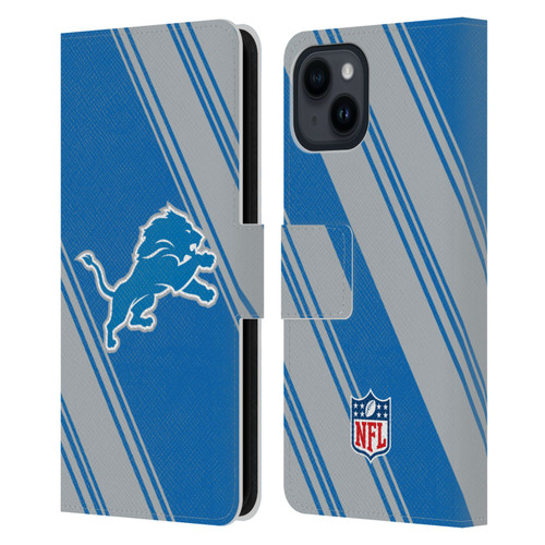 NFL Detroit Lions Artwork Stripes Leather Book Wallet Case Cover For Apple iPhone 15