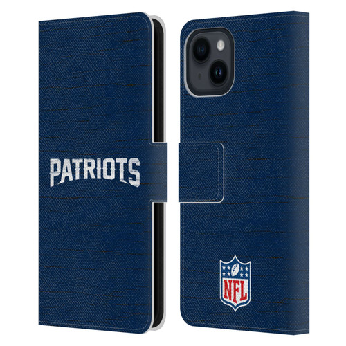 NFL New England Patriots Logo Distressed Look Leather Book Wallet Case Cover For Apple iPhone 15 NFL New England Patriots Logo Distressed Look Leather Book Wallet Case Cover For Apple iPhone 15