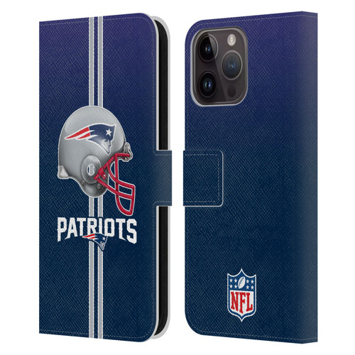 NFL New England Patriots Logo Helmet Leather Book Wallet Case Cover For Apple iPhone 15 Pro Max