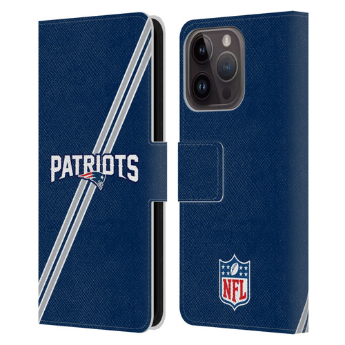 NFL New England Patriots Logo Stripes Leather Book Wallet Case Cover For Apple iPhone 15 Pro