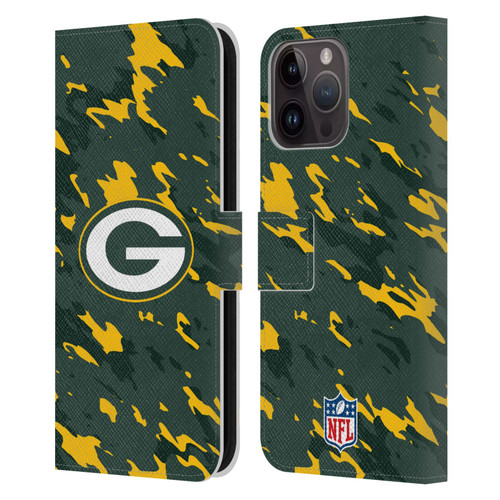 NFL Green Bay Packers Logo Camou Leather Book Wallet Case Cover For Apple iPhone 15 Pro Max
